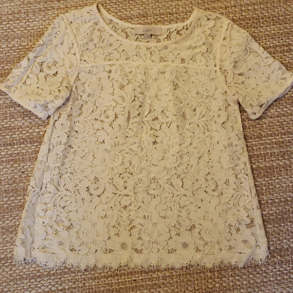 Loft sz XS Womens Lace Blouse Cream *euc*